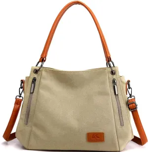 Canvas Handbags for Women Satchel Shoulder Bags Retro Tote Bags Crossbody Bag Zipper Pocket Purses Totes Messenger Bag