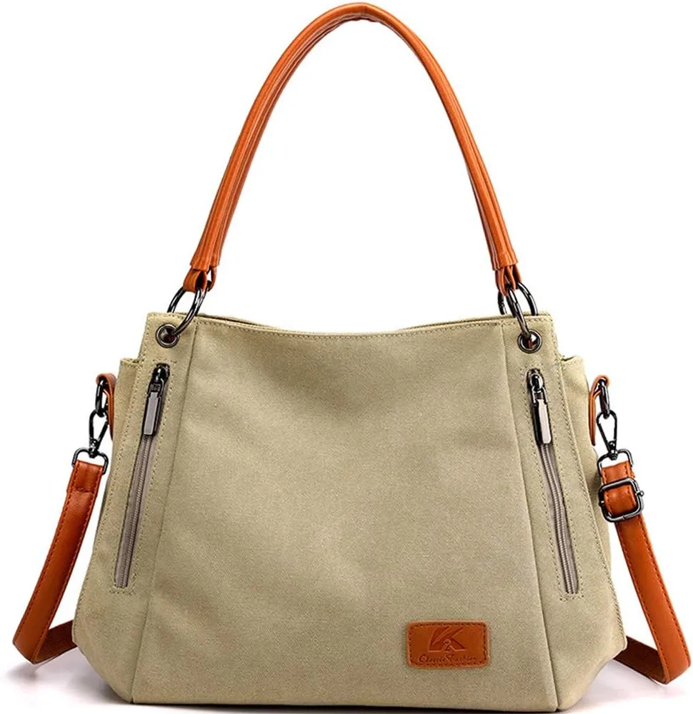Canvas Handbags for Women Satchel Shoulder Bags Retro Tote Bags Crossbody Bag Zipper Pocket Purses Totes Messenger Bag