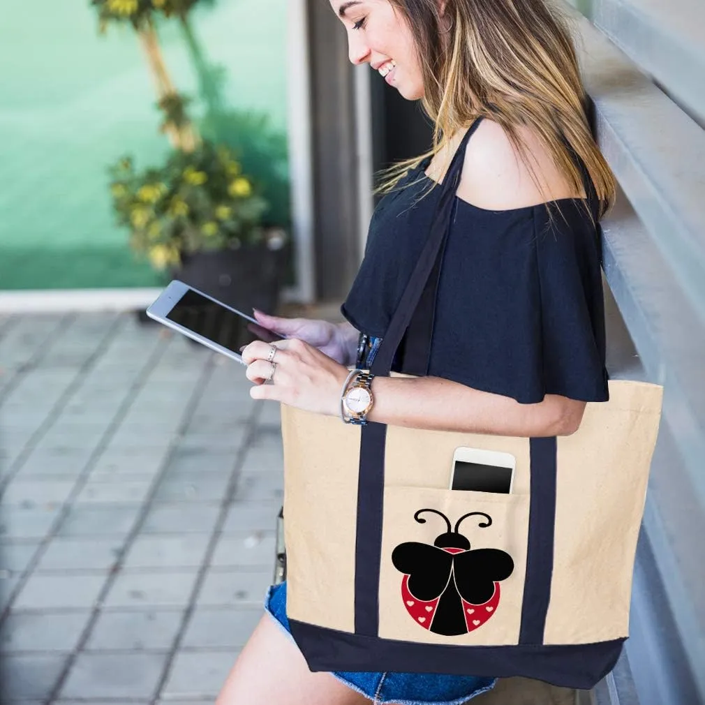 Canvas Shopping Tote Bag Red & Black Ladybug Image Animals Wild Big Bug Beach for Women