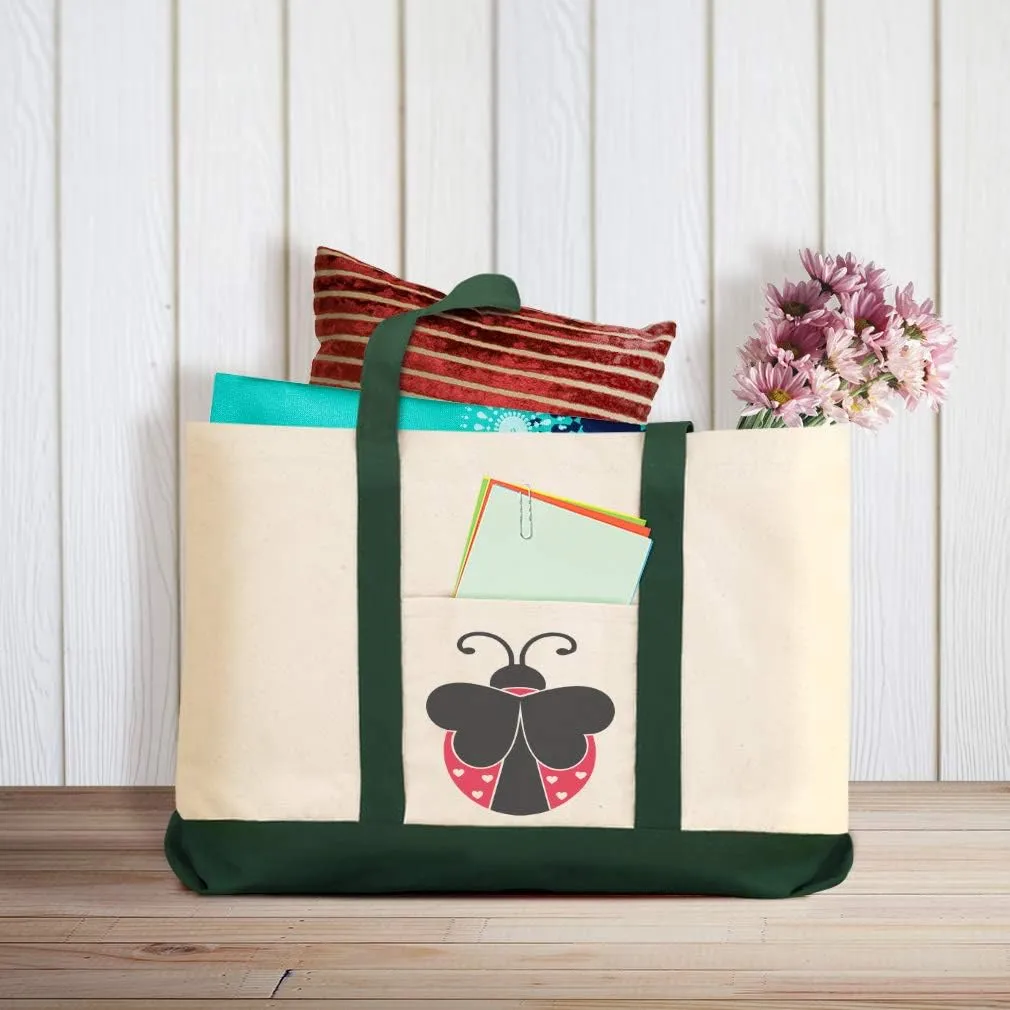 Canvas Shopping Tote Bag Red & Black Ladybug Image Animals Wild Big Bug Beach for Women
