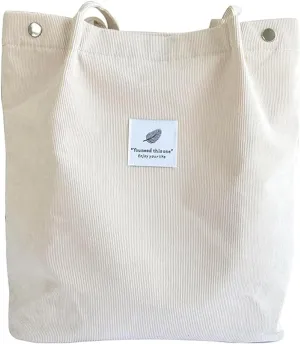 Canvas Tote Bag for Women, Large Capacity Corduroy Quilted Tote Bag with Inner Pockets, Durable Stylish ，Reusablee
