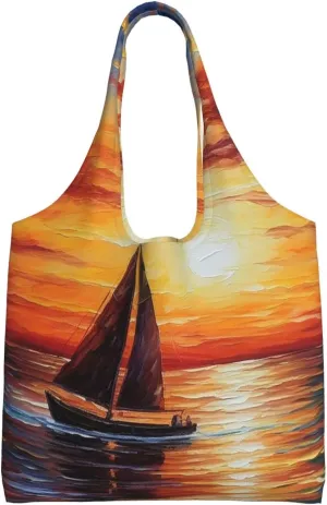 Canvas Tote Bag for Women Purse Sunset sailboat Handbags Totes Crossbody Shoulder Shopping Bag