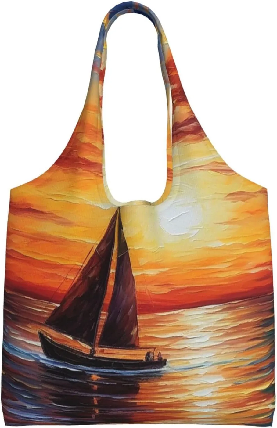Canvas Tote Bag for Women Purse Sunset sailboat Handbags Totes Crossbody Shoulder Shopping Bag