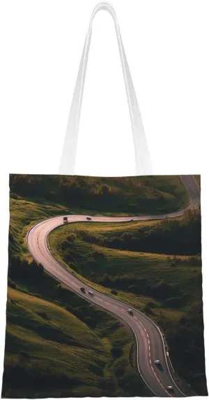 Canvas Tote Bag For Women Reusable Shopping Bag Casual Winding Highway Shoulder Bag Handbag For Travel