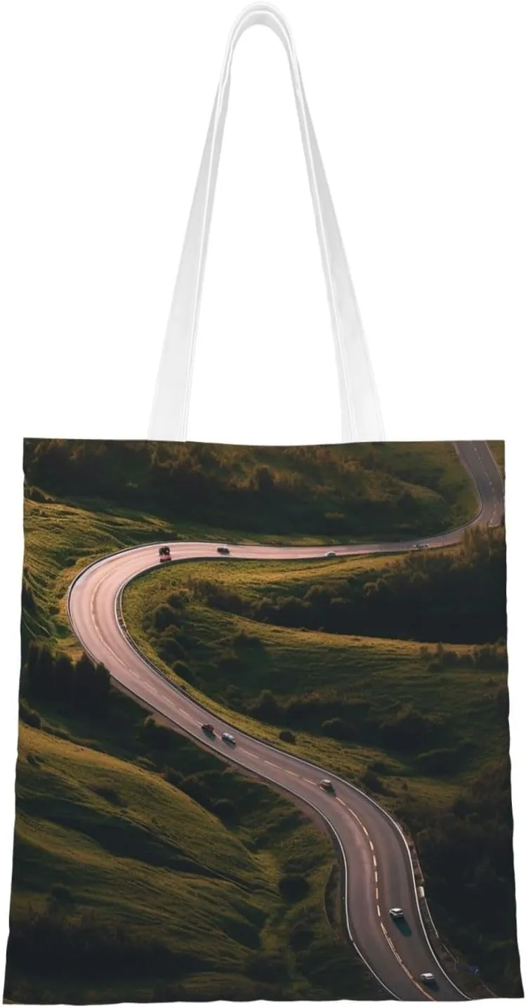 Canvas Tote Bag For Women Reusable Shopping Bag Casual Winding Highway Shoulder Bag Handbag For Travel