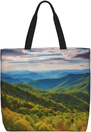 Canvas Tote Bag for Women Shoulder Tote Purse Reusable Grocery Bag Blue Ridge Parkway Mountains Aesthetic Shopping Bags