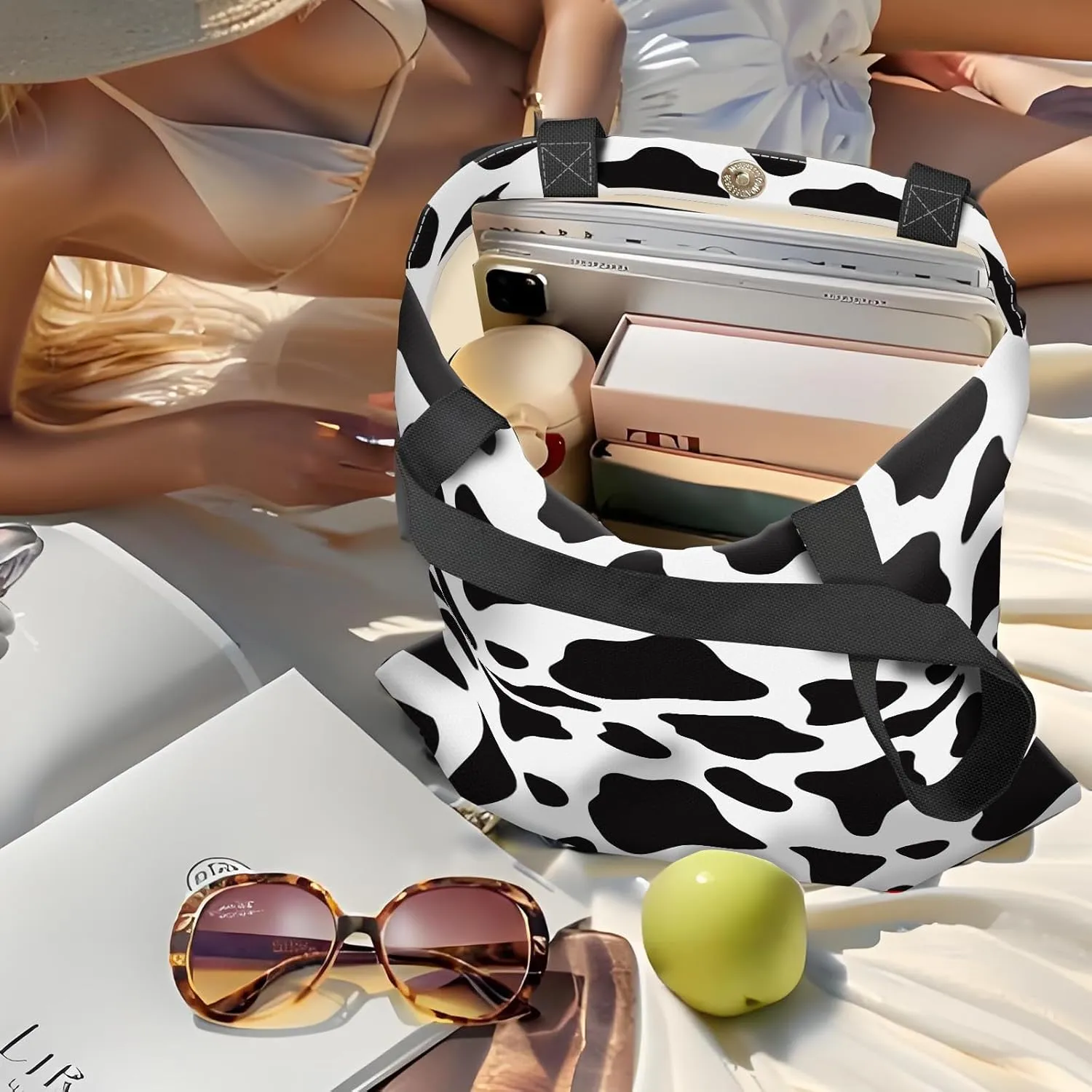 Canvas Tote Bag for Women，Cute Heavy-Duty Shoulder Bag with Zipper Pocket -Travel Tote for Grocery, Gym,Shopping