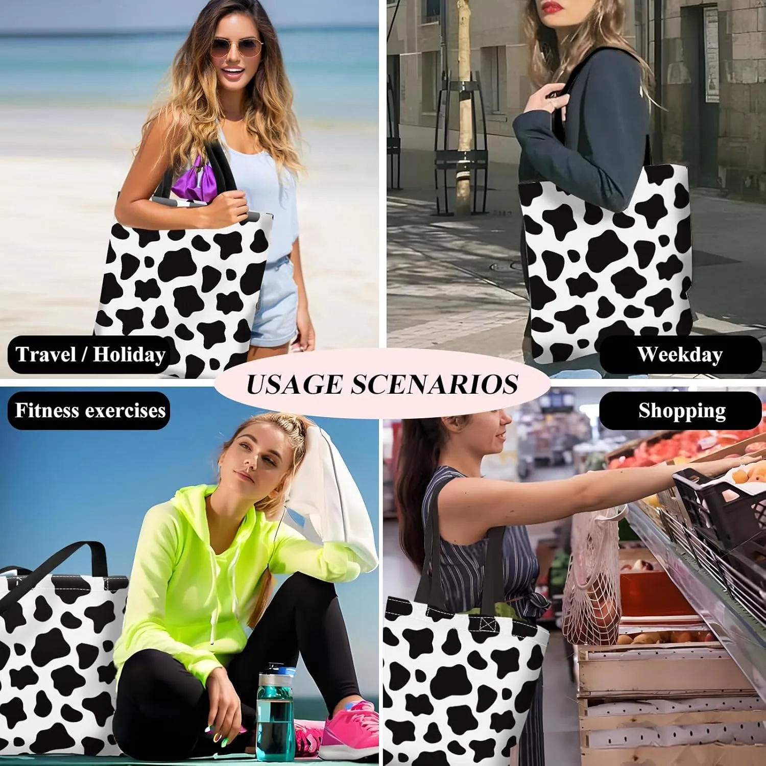 Canvas Tote Bag for Women，Cute Heavy-Duty Shoulder Bag with Zipper Pocket -Travel Tote for Grocery, Gym,Shopping