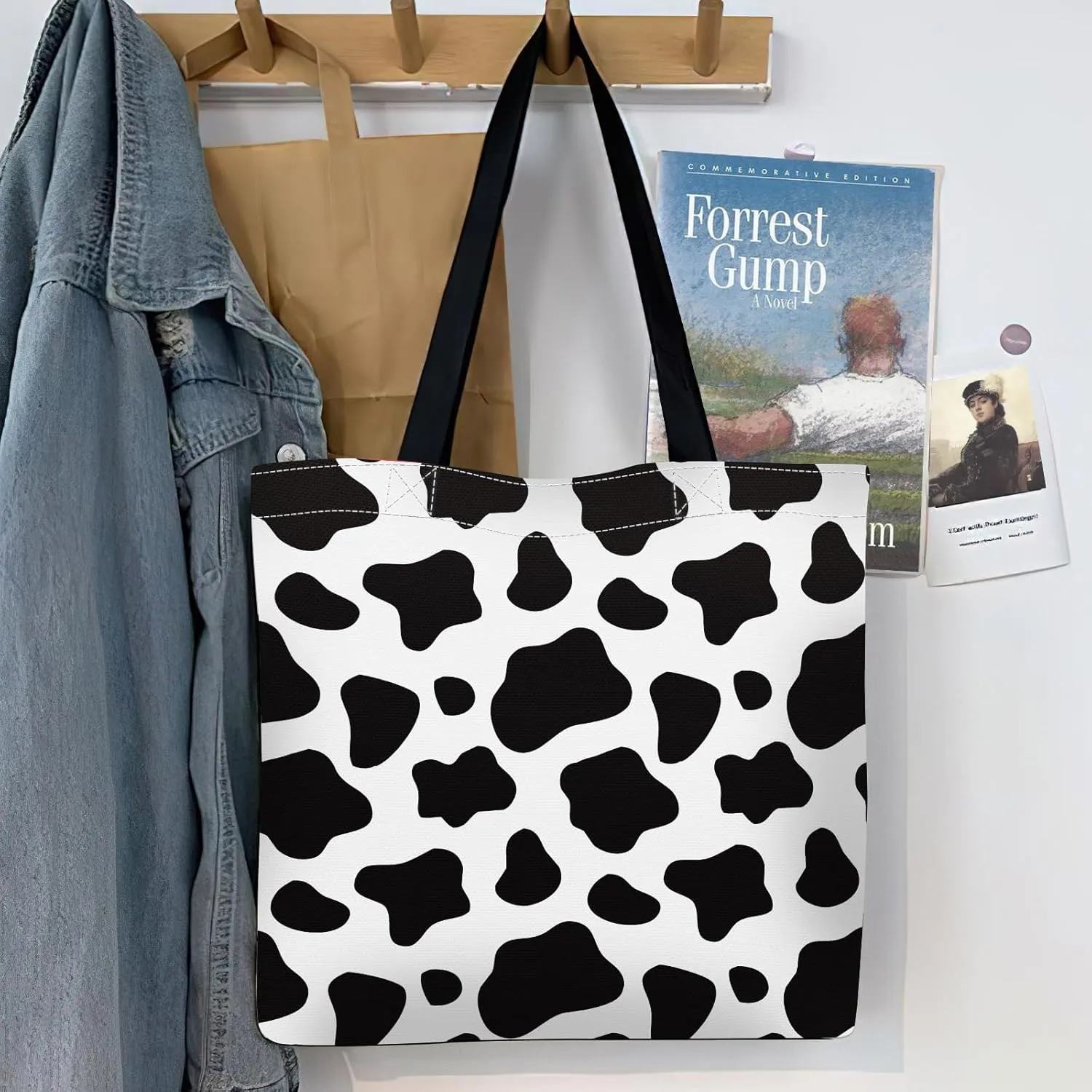 Canvas Tote Bag for Women，Cute Heavy-Duty Shoulder Bag with Zipper Pocket -Travel Tote for Grocery, Gym,Shopping