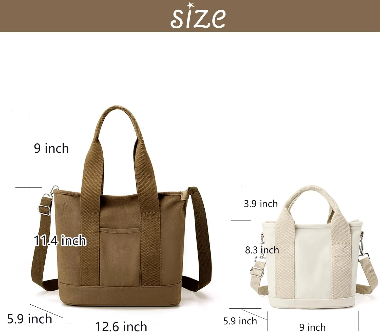 Canvas Tote Bag for Women,Small Totes Bags with Zipper Cute Crossbody Purse with Pockets Large Shoulder Handbag,2 Sizes
