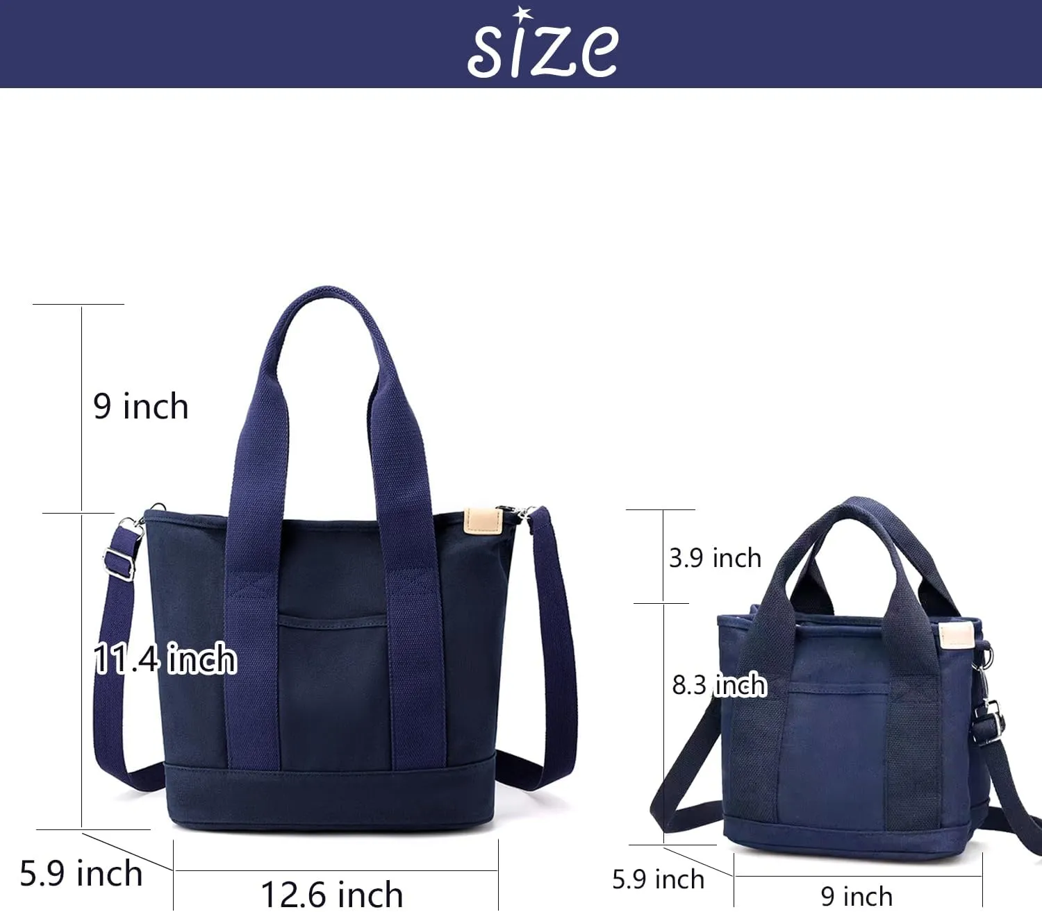 Canvas Tote Bag for Women,Small Totes Bags with Zipper Cute Crossbody Purse with Pockets Large Shoulder Handbag,2 Sizes