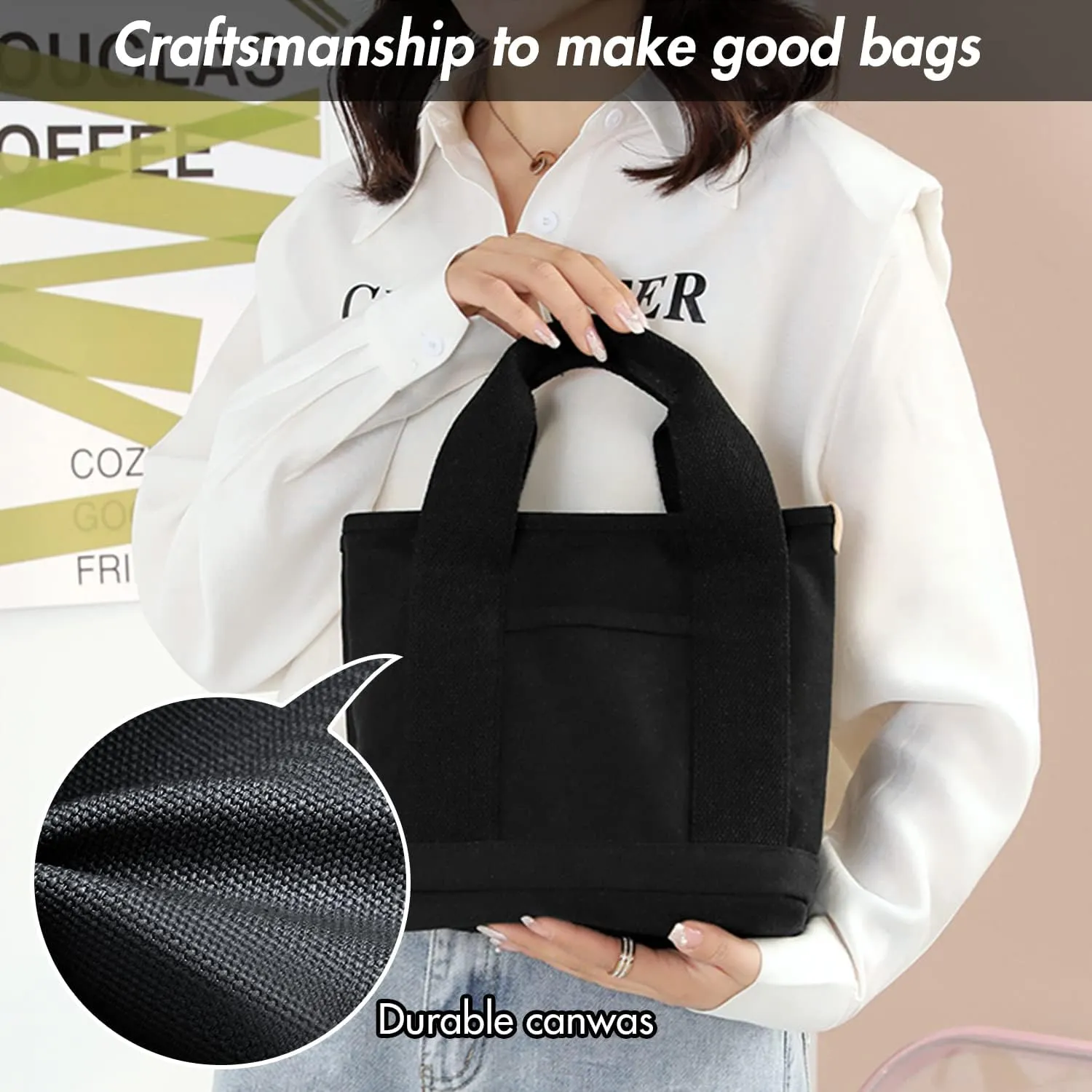 Canvas Tote Bag for Women,Small Totes Bags with Zipper Cute Crossbody Purse with Pockets Large Shoulder Handbag,2 Sizes