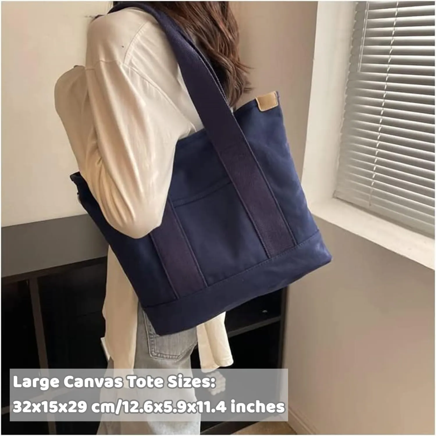 Canvas Tote Bag for Women,Small Totes Bags with Zipper Cute Crossbody Purse with Pockets Large Shoulder Handbag,2 Sizes