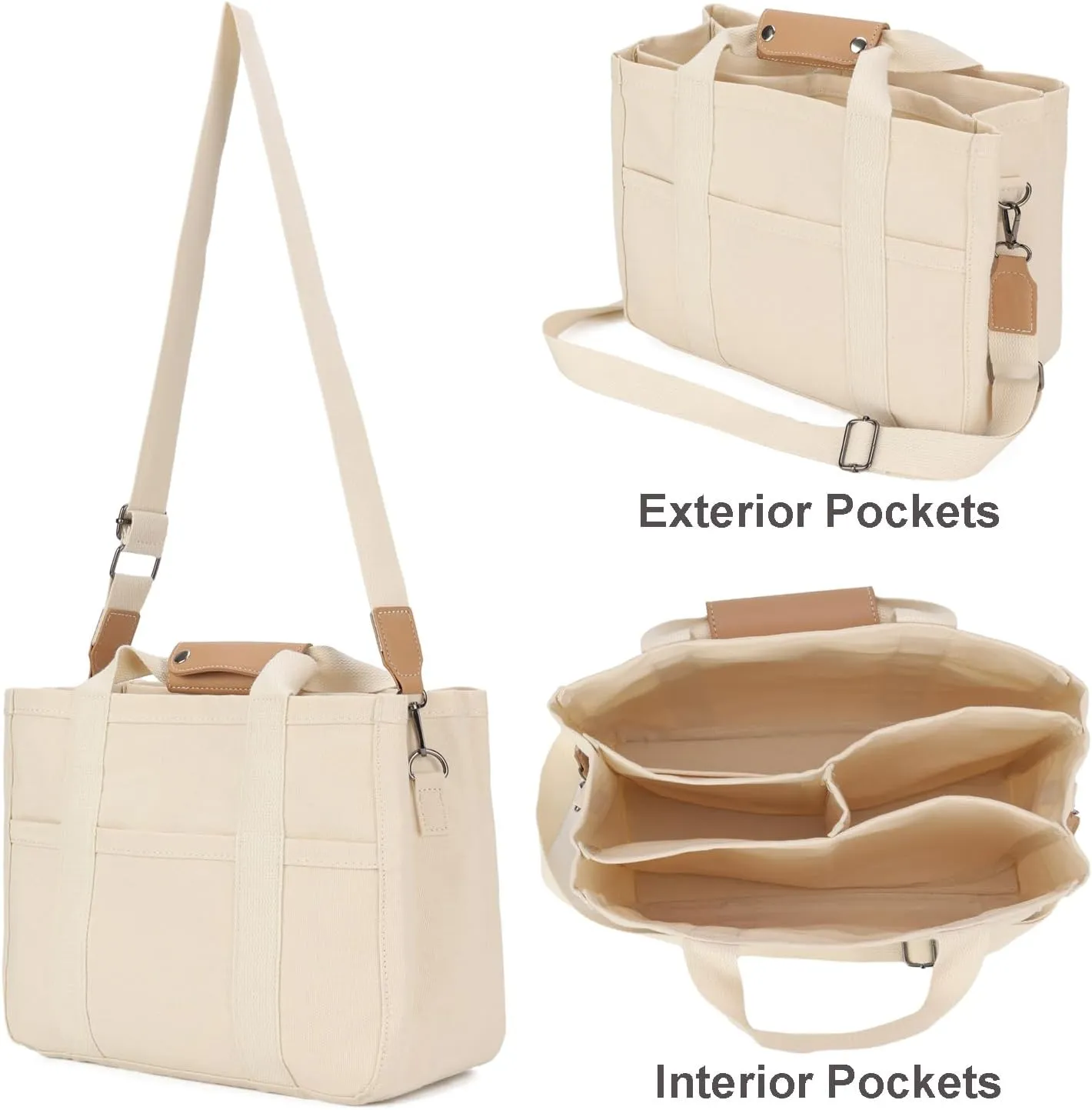 Canvas Tote Bag with Compartments Lightweight Crossbody Handbag Everything Multi Pockets Totes for Church Bible College