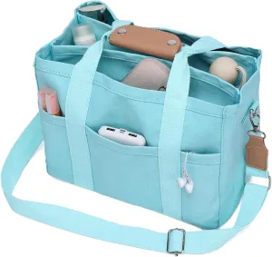 Canvas Tote Bag with Compartments Lightweight Crossbody Handbag Everything Multi Pockets Totes for Church Bible College
