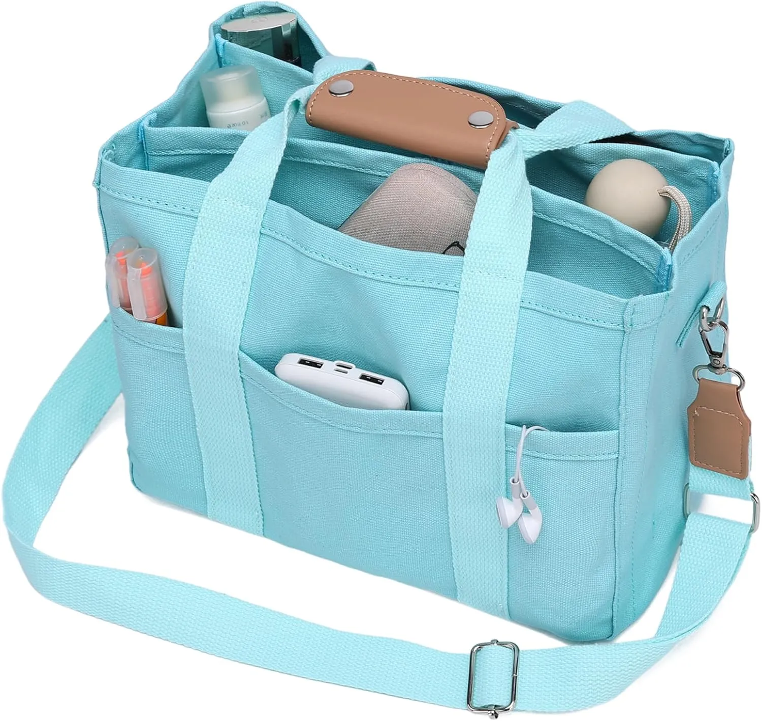 Canvas Tote Bag with Compartments Lightweight Crossbody Handbag Everything Multi Pockets Totes for Church Bible College