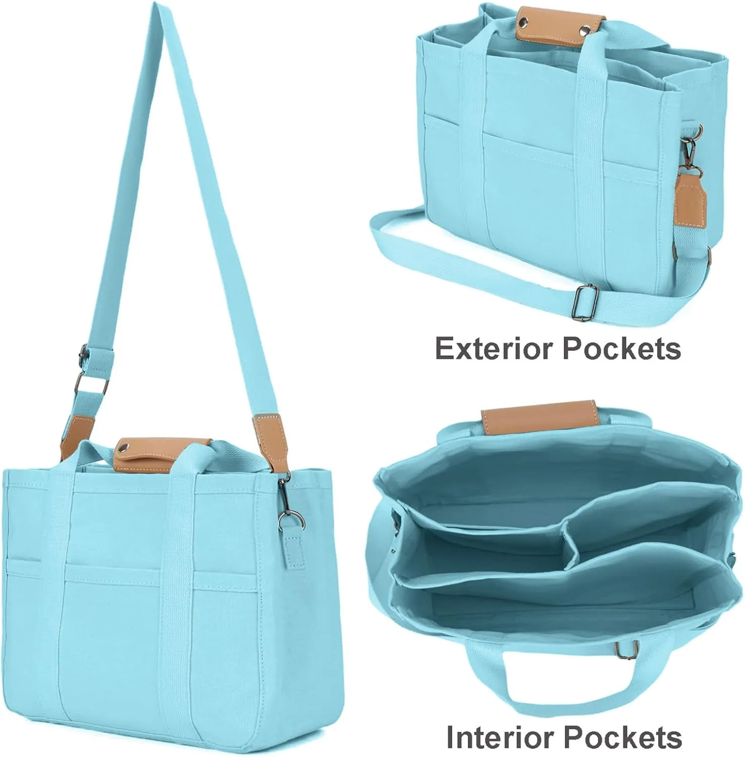 Canvas Tote Bag with Compartments Lightweight Crossbody Handbag Everything Multi Pockets Totes for Church Bible College