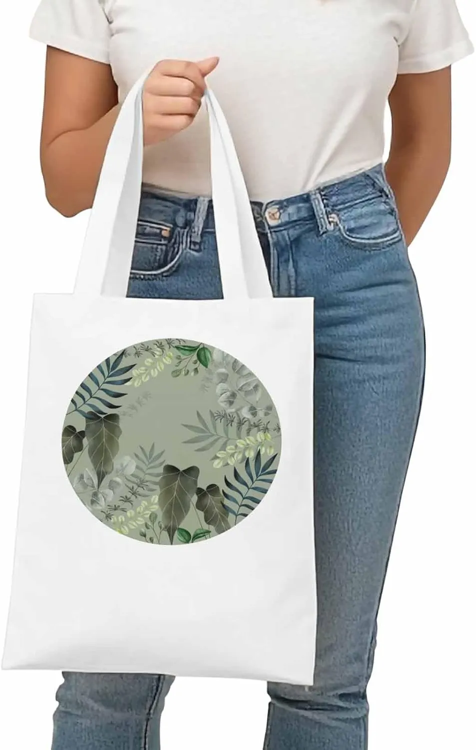 Canvas Tote Bags for Women,Paastoral Plant Leaf Reusable Grocery Bags Shopping Bag Green Botanical Shoulder Bag Totes