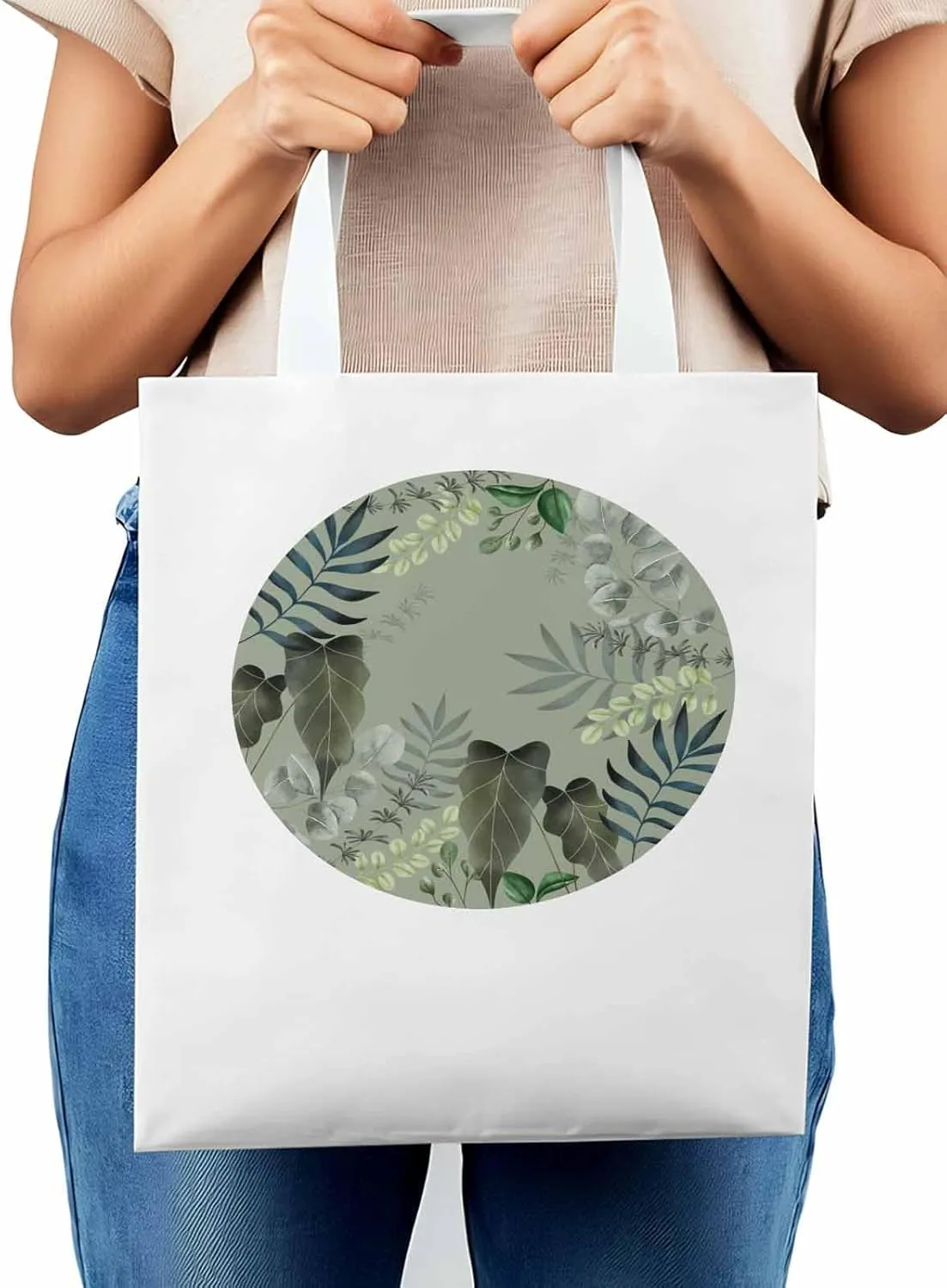Canvas Tote Bags for Women,Paastoral Plant Leaf Reusable Grocery Bags Shopping Bag Green Botanical Shoulder Bag Totes