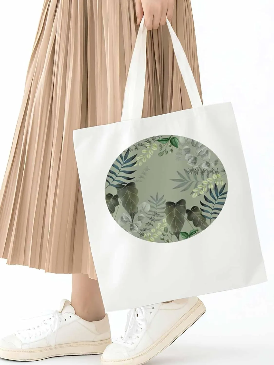 Canvas Tote Bags for Women,Paastoral Plant Leaf Reusable Grocery Bags Shopping Bag Green Botanical Shoulder Bag Totes