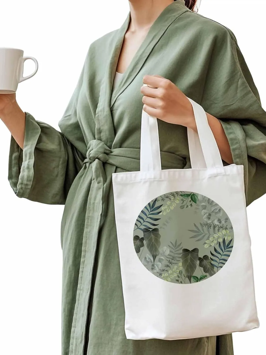 Canvas Tote Bags for Women,Paastoral Plant Leaf Reusable Grocery Bags Shopping Bag Green Botanical Shoulder Bag Totes