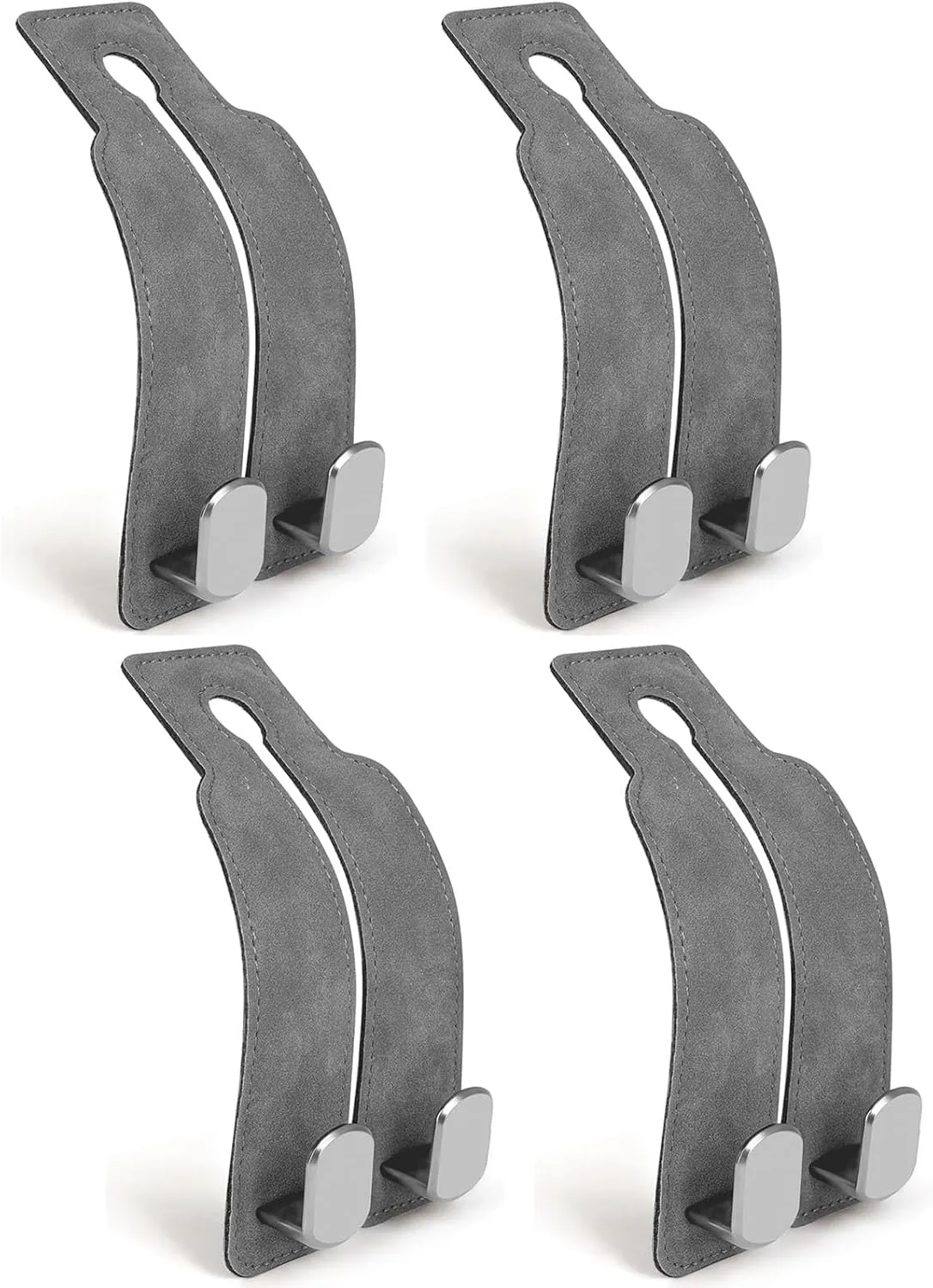 Car Hooks for Headrest, Universal Fit Car Seat Hooks for Headrest, Soft Leather & Built in Stainless Steel Car Purse Hook, Car Bag Hooks for Handbag Purse Coat Grocery (Gray-4 Pack)