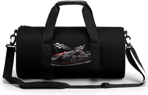 Car Racing Automobile Sport Racer Checkered Flag Gym Bag Cylindrical Sports Bag Travel Duffel Bag with Shoulder Strap