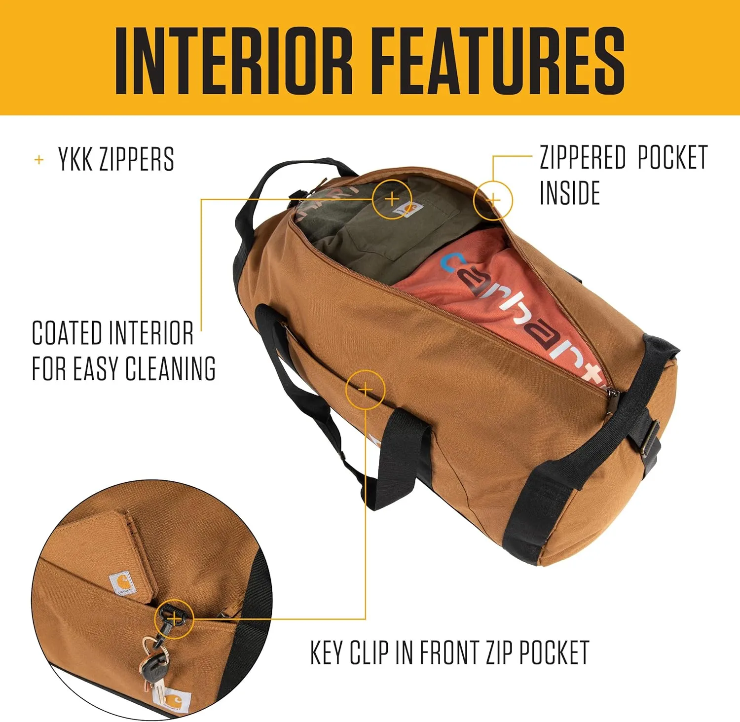 Carhartt Classic Round Duffel with Utility Pouch, Heavy-Duty, Water-Resistant Packable Gear Bag for Jobsite, Gym, and Travel