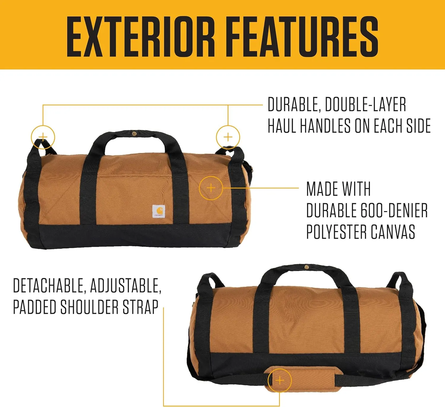 Carhartt Classic Round Duffel with Utility Pouch, Heavy-Duty, Water-Resistant Packable Gear Bag for Jobsite, Gym, and Travel