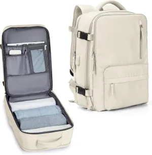 Carry On Backpack for Women, Airline Approved Large Travel Backpack Flight Approved, Waterproof 17 Inch Laptop Backpack Business Work Backpacks Bag Men Beige Mochila De Viaje