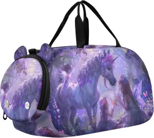 Carry on Duffel Bag Boy Overnight Bags Toddler Purple Unicorns Girls Tote Duffle Bags Travel Shoe Compartment