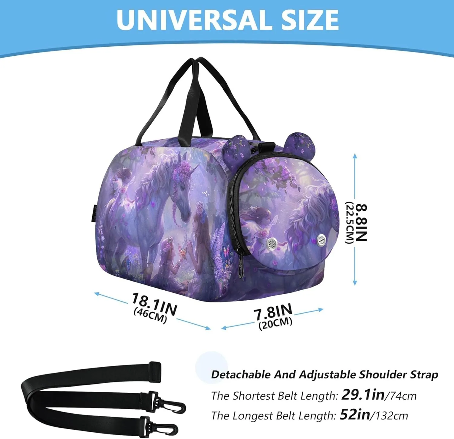 Carry on Duffel Bag Boy Overnight Bags Toddler Purple Unicorns Girls Tote Duffle Bags Travel Shoe Compartment