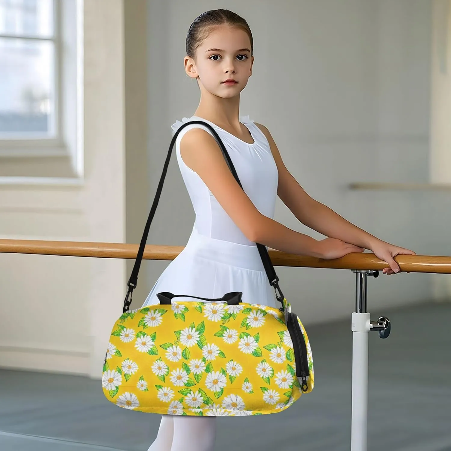 Carry on Duffel Bag Boy Weekender Overnight White Daisies Yellow Girls Duffle Bags for Travel Kids Dance Duffle