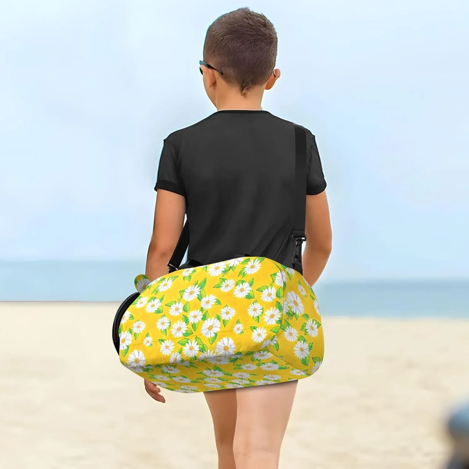 Carry on Duffel Bag Boy Weekender Overnight White Daisies Yellow Girls Duffle Bags for Travel Kids Dance Duffle