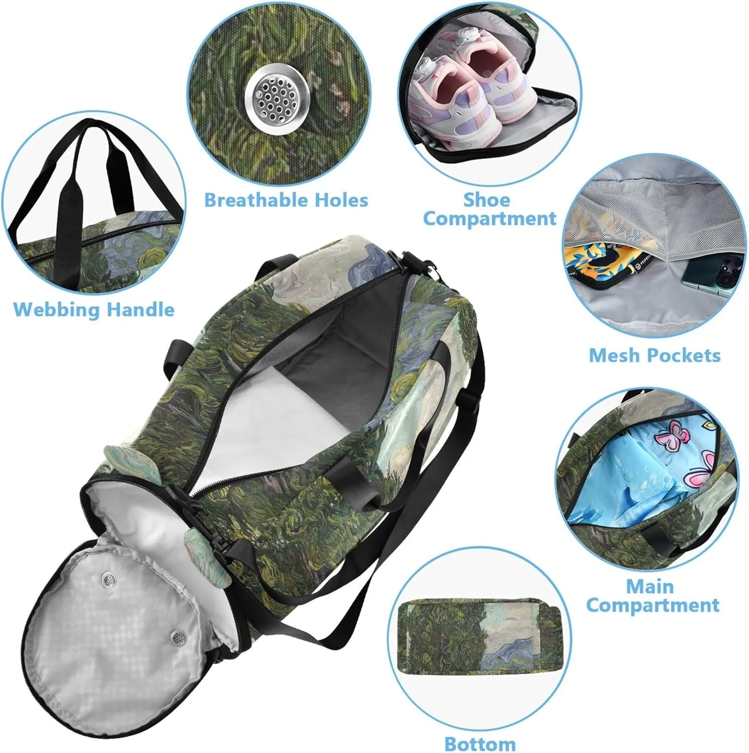 Carry on Duffel Bag Boys Cypresses Vincent Vangogh Overnight Bags Toddler Duffle Bags for Traveling Tote Sports Duffle Bag