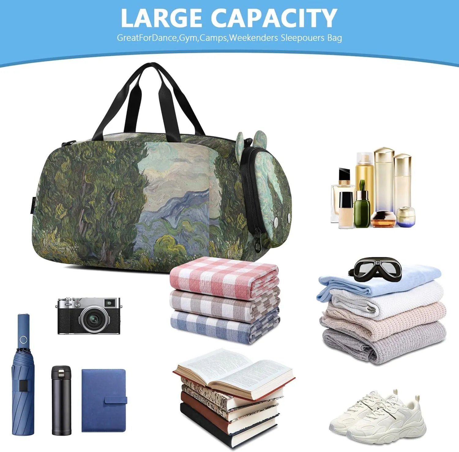 Carry on Duffel Bag Boys Cypresses Vincent Vangogh Overnight Bags Toddler Duffle Bags for Traveling Tote Sports Duffle Bag