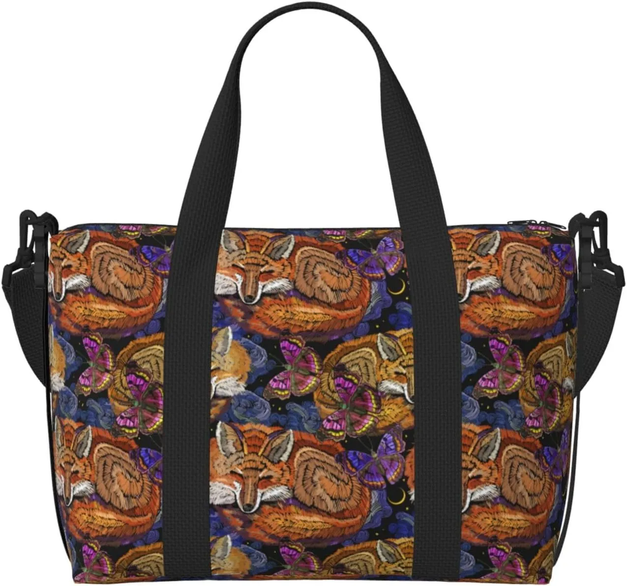 Carry On Duffle Bags Overnight Weekender Bags for Women, Tribal Fox Butterfly Personal Item Travel Bag, Travel Essentials Sport Gym Bag for Men Women