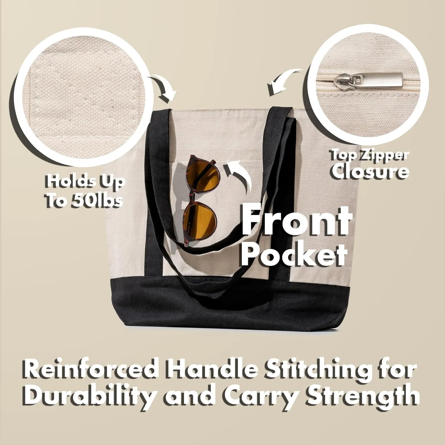 Carrywell (Not Made in China) Canvas Tote Bags In Bulk, Reusable Shopping Bags, Organic Cotton Cloth