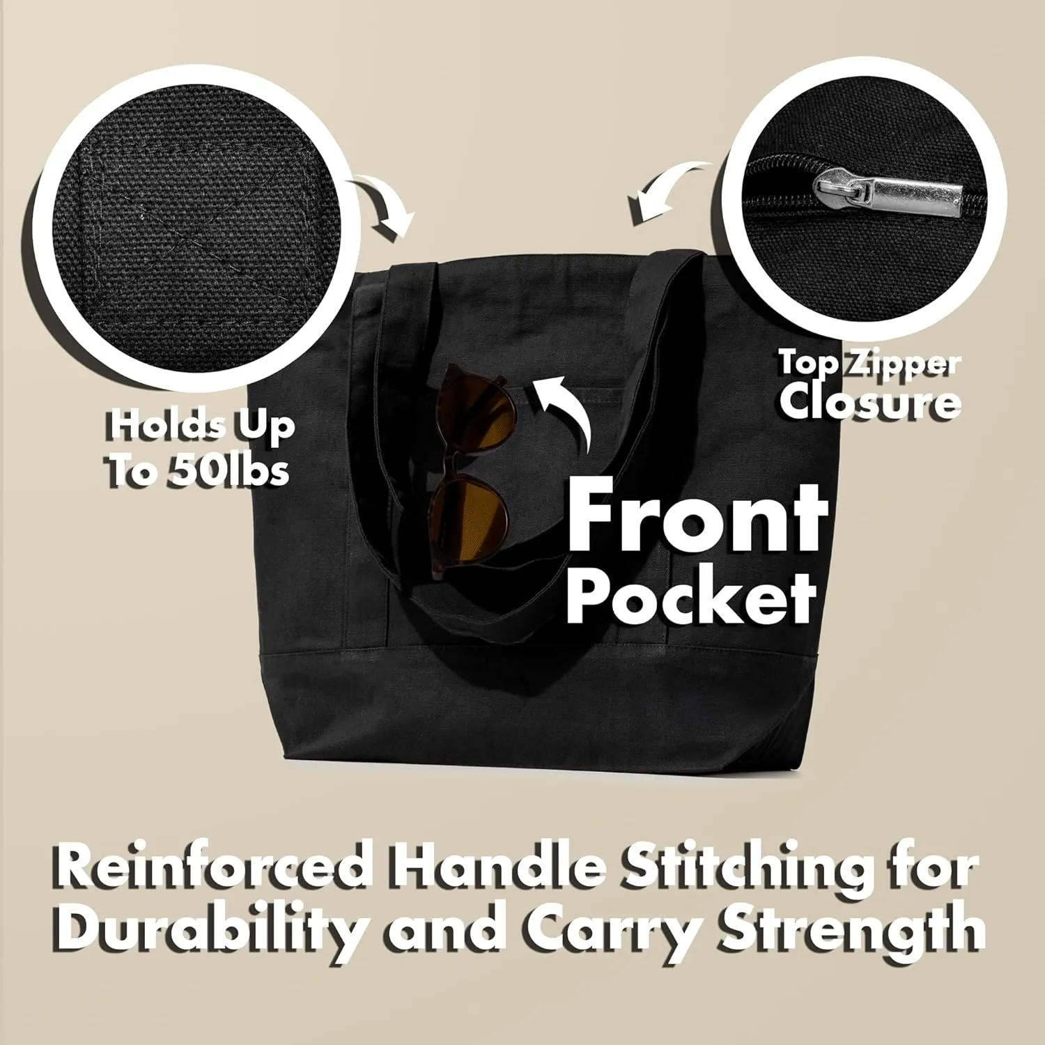 Carrywell (Not Made in China) Canvas Tote Bags In Bulk, Reusable Shopping Bags, Organic Cotton Cloth