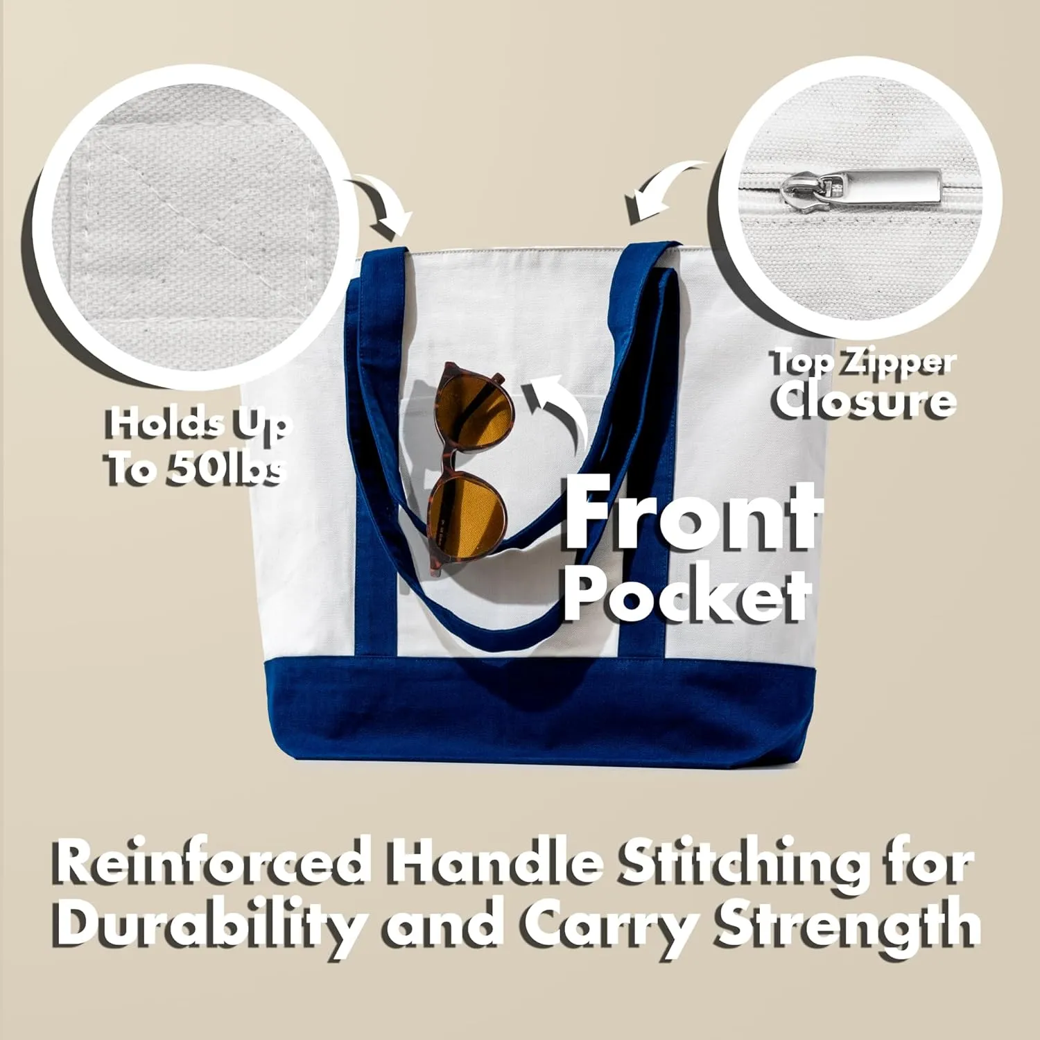 Carrywell (Not Made in China) Canvas Tote Bags In Bulk, Reusable Shopping Bags, Organic Cotton Cloth