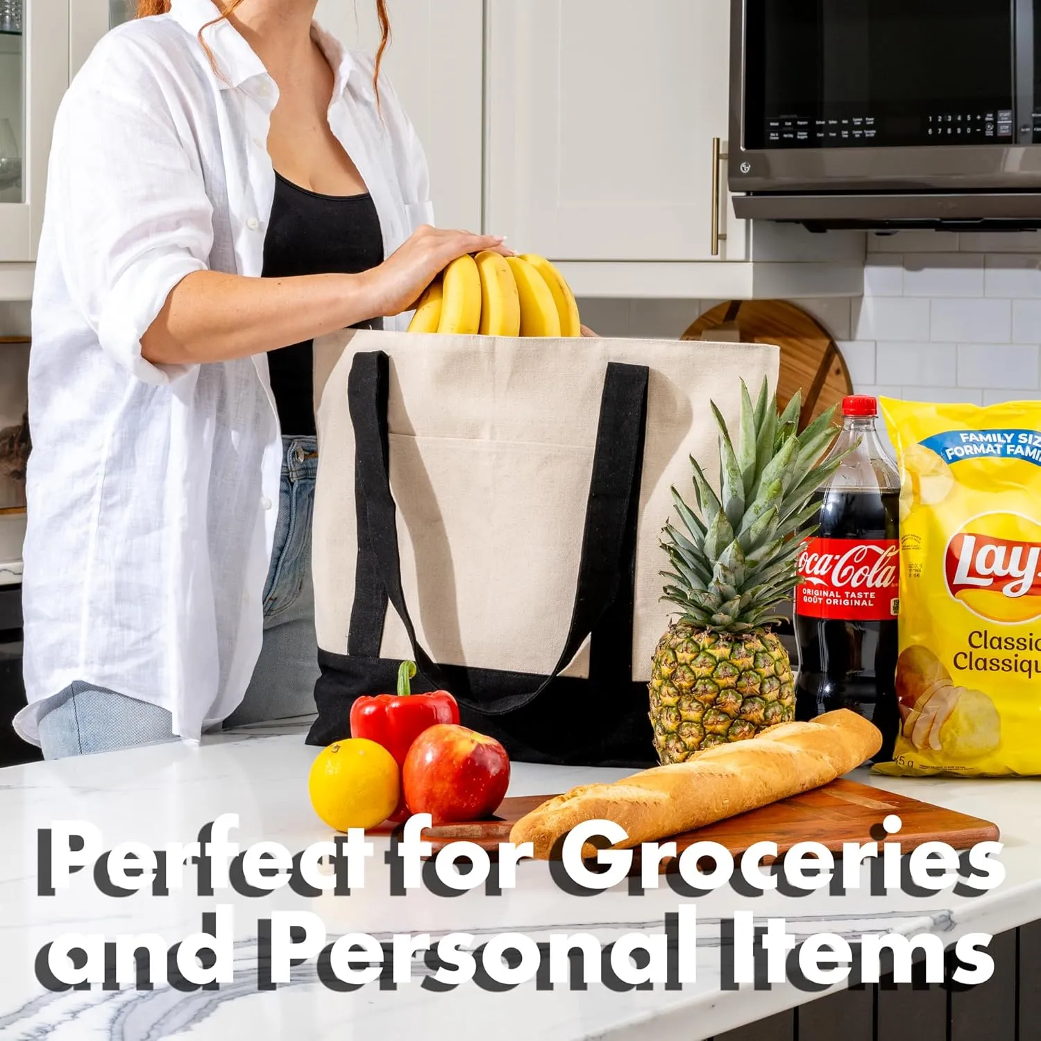 Carrywell (Not Made in China) Canvas Tote Bags In Bulk, Reusable Shopping Bags, Organic Cotton Cloth