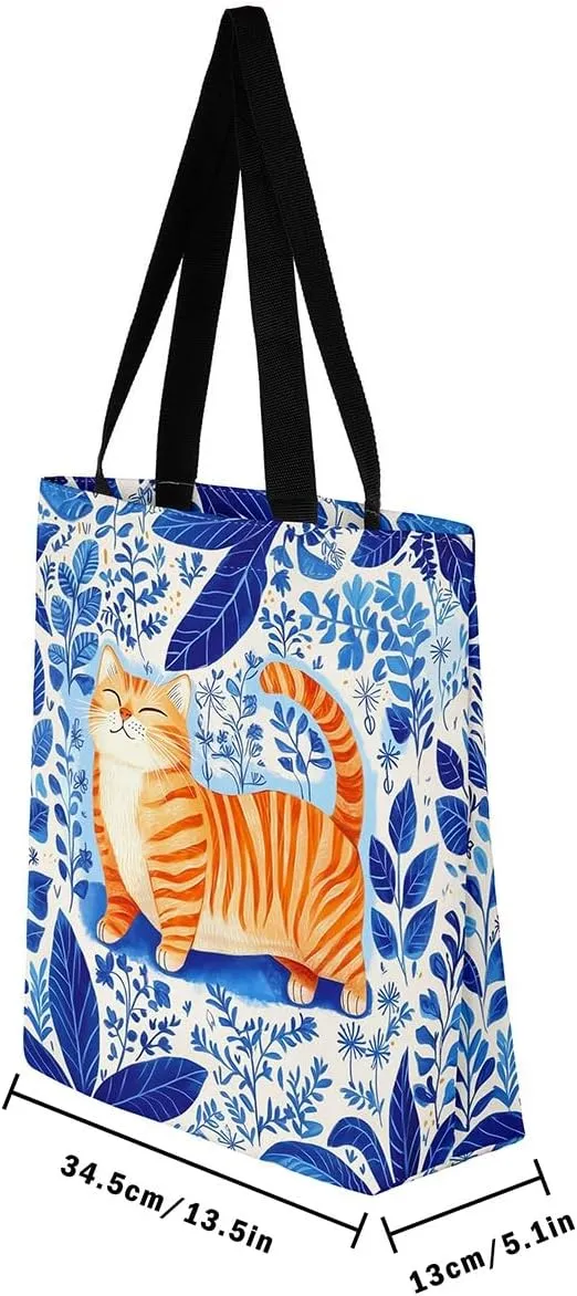 Cartoon Animal Canvas Tote Bag 19.7x5.1 Inch Adults Shoulder Handbags for Shopping Gym