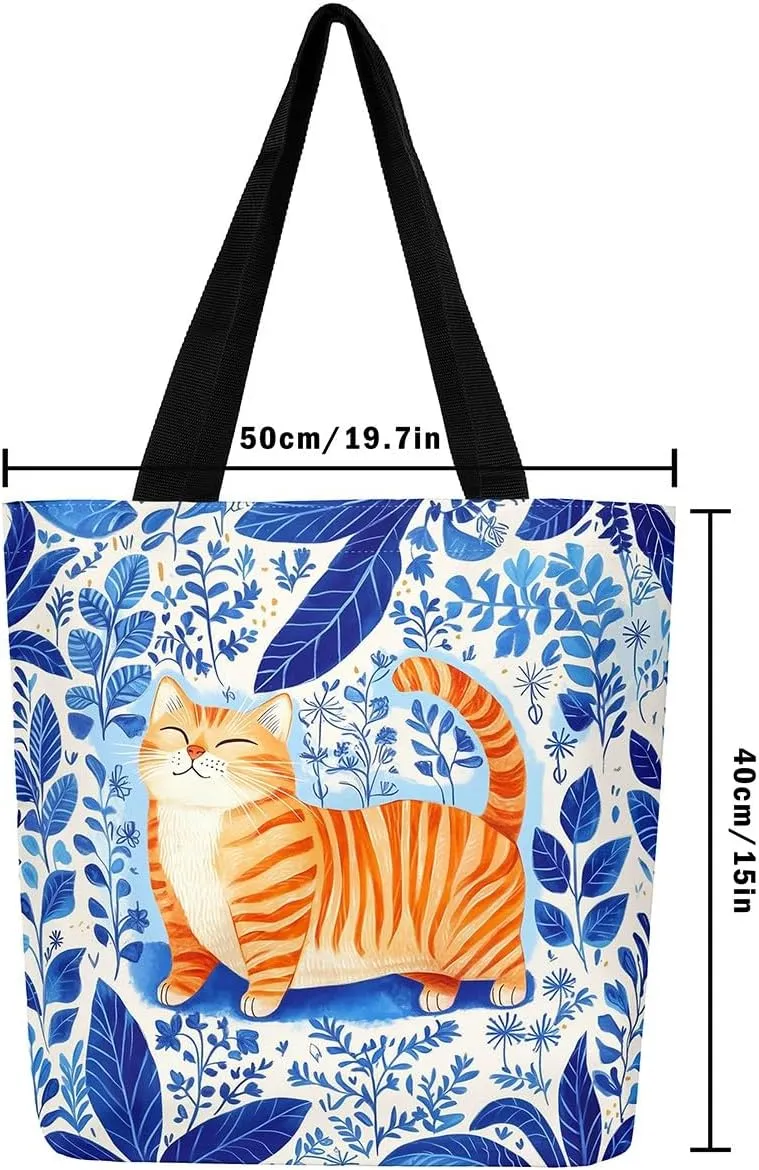 Cartoon Animal Canvas Tote Bag 19.7x5.1 Inch Adults Shoulder Handbags for Shopping Gym