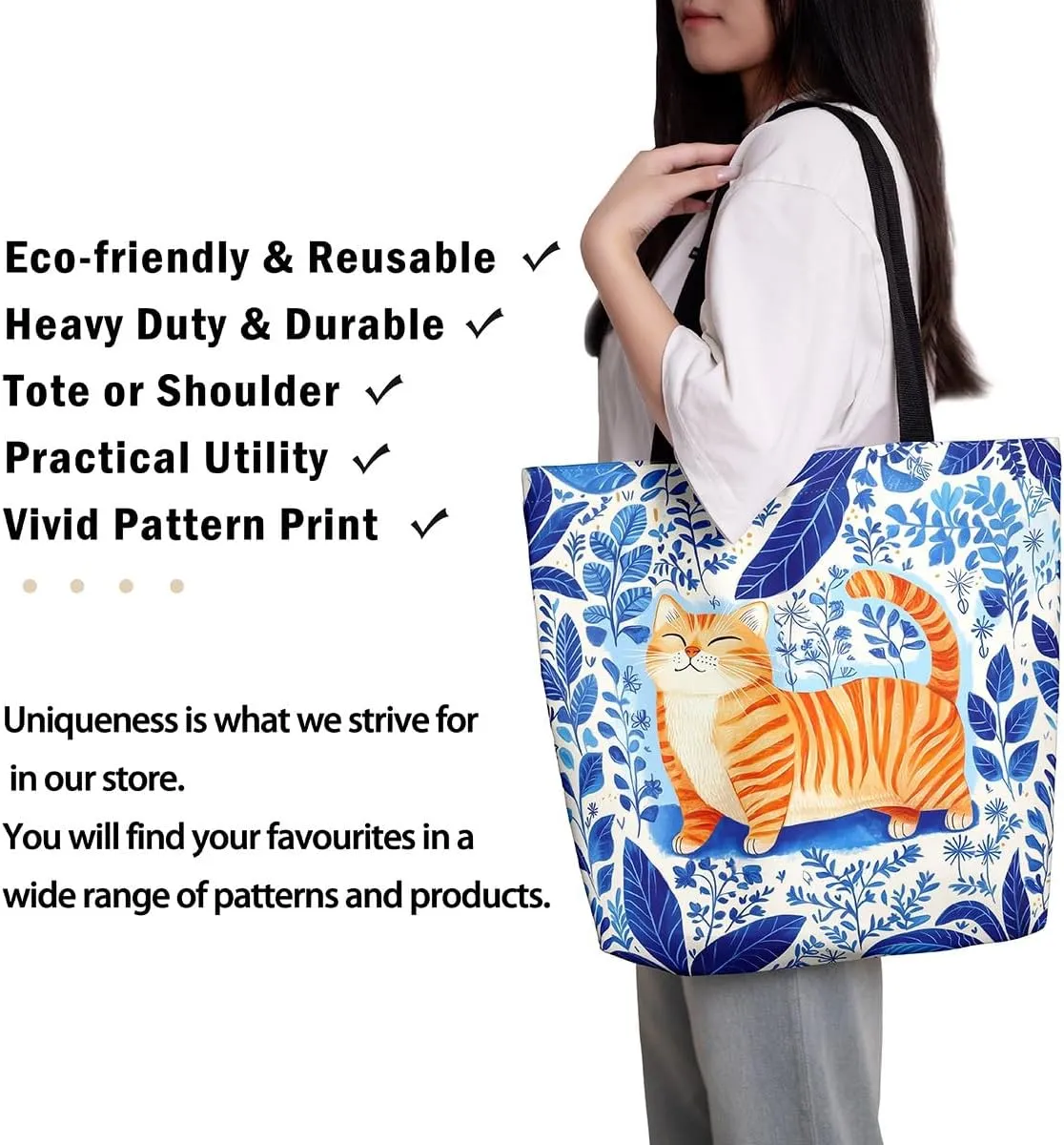 Cartoon Animal Canvas Tote Bag 19.7x5.1 Inch Adults Shoulder Handbags for Shopping Gym