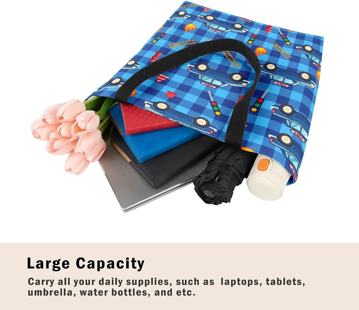 Cartoon Car Trucks Canvas Tote Bag 19.7x5.1 Inch Aesthetic Tote Bag for Adults Shopping Gym