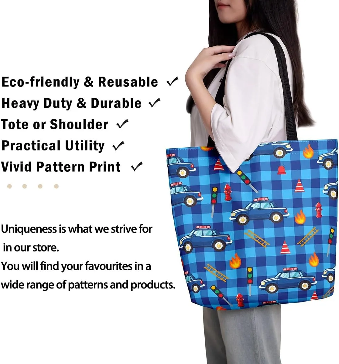 Cartoon Car Trucks Canvas Tote Bag 19.7x5.1 Inch Aesthetic Tote Bag for Adults Shopping Gym
