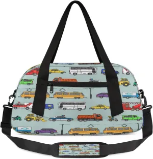 Cartoon Cars Kids Overnight Duffle Bags for Girls Boys, Engineering Vehicle Lightweight Sports Gym Bag for Kids，Small Overnight Weekender Carry on Travel Bags Dance Bag