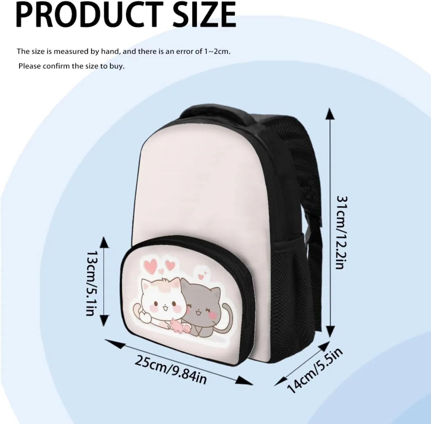 Cartoon Cat School Backpack Lunch Box Set Water Repellent Casual Kids Backpack Zip Daypack Lightweight Bookbags for Kids Duffel Bag to Store Pens, Crayon Box, Snacks and Toys
