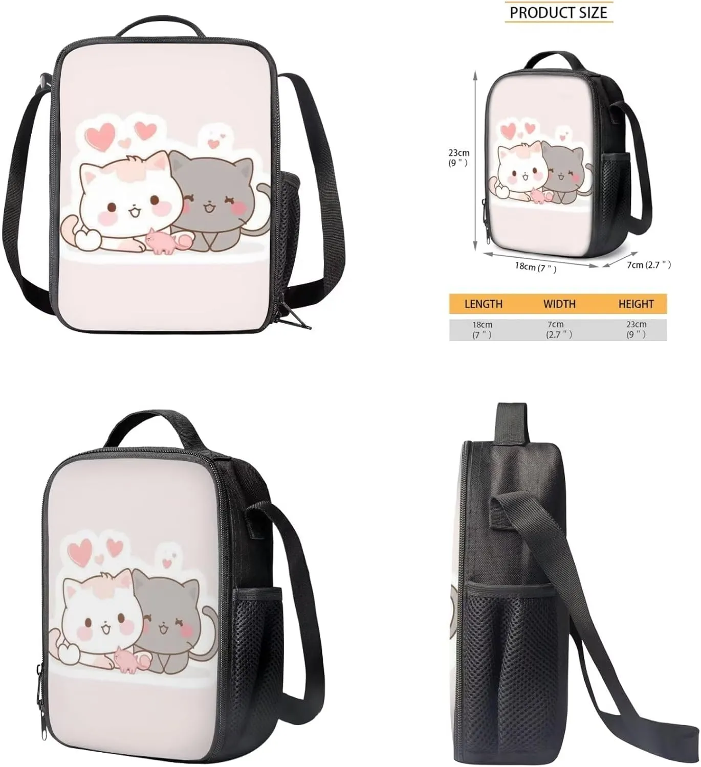Cartoon Cat School Backpack Lunch Box Set Water Repellent Casual Kids Backpack Zip Daypack Lightweight Bookbags for Kids Duffel Bag to Store Pens, Crayon Box, Snacks and Toys