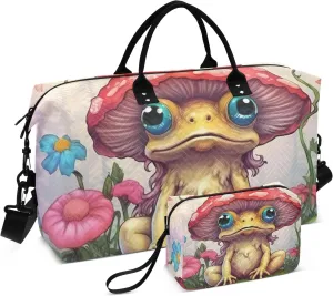 Cartoon Frog Mushroom Womens Duffle Bag Travel Tote Bags for Women Sports Duffle Bag for Men Small Weekender Bags for Women